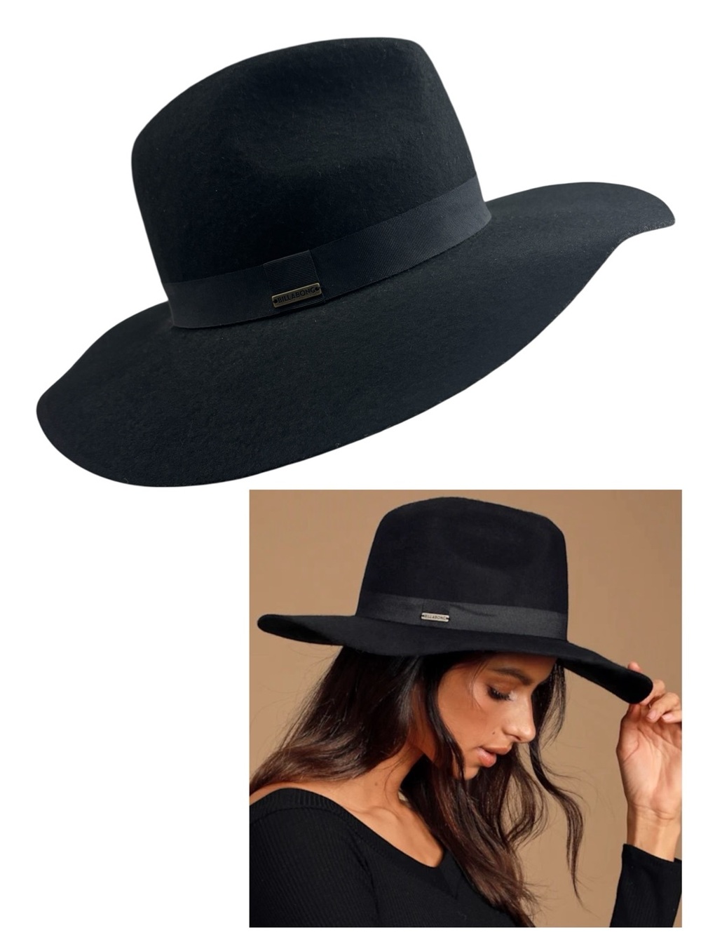 Billabong Womens Great Scott Wool Black Fedora Hat Style# JAHWVBGR